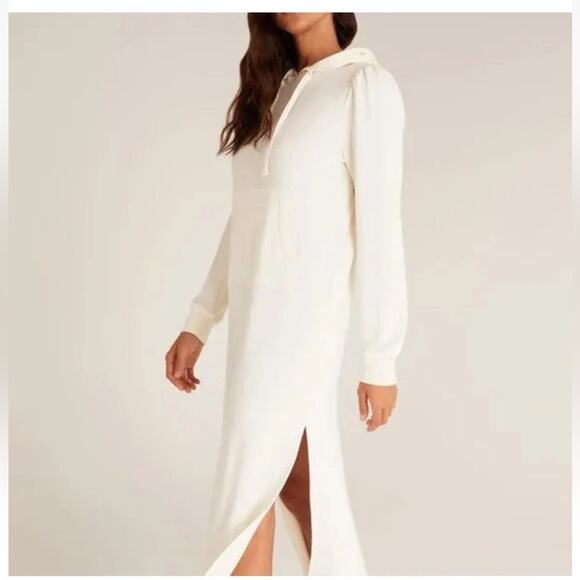 Z Supply Maxi dress Cloud Dancer Ruffle Hoodie- M NWT - Picture 3 of 6